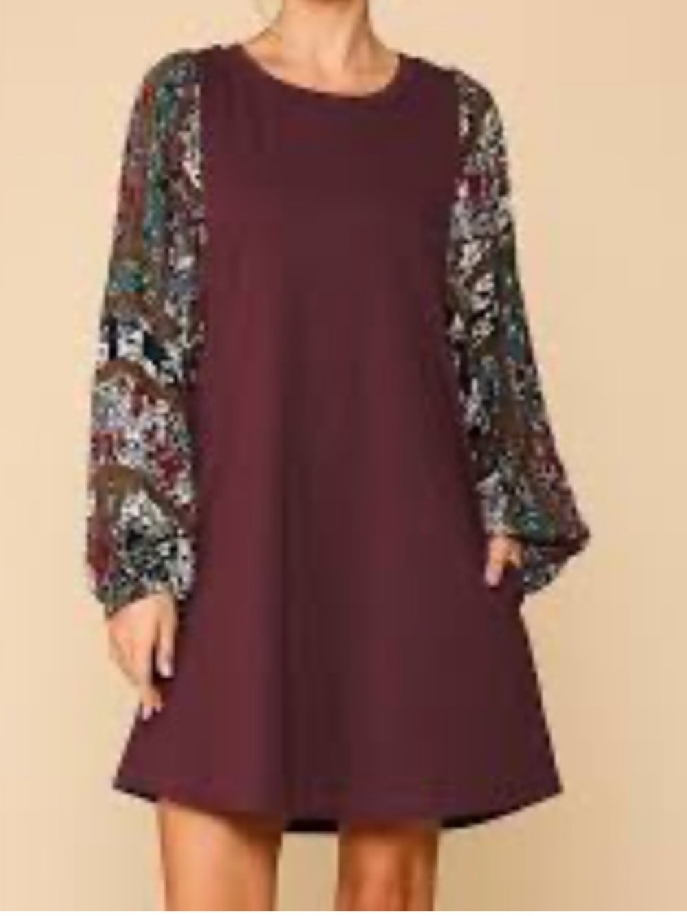 GigiO USA Burgundy Patch Balloons sleeve Dress